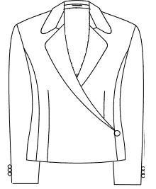 Croquis de veste croisée à large revers, fermeture asymétrique